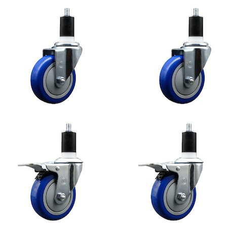 Service Caster 4'' SS Blue Poly Swivel 1-1/2'' Expanding Stem Caster Set 2 Total Lock Brakes, 4PK SCC-SSEXTTL20S414-PPUB-BLUE-2-S2-112